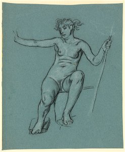 Sketch showing female nude, seated, full length, facing left for mural titled The Government, located at entrance to the main reading room of the Jefferson Building, Library of Congress LCCN2004661967