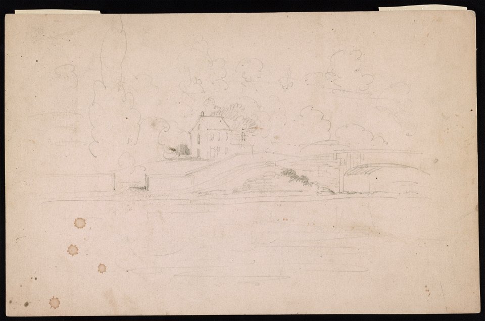 Sketch of a house near a bridge LCCN2016645556