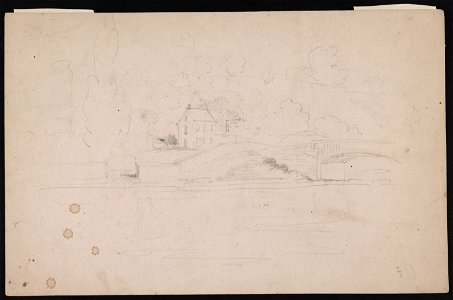 Sketch of a house near a bridge LCCN2016645556