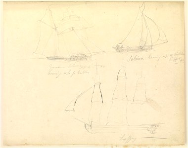 Sketches of three yachts, including the 'Sabrina' and 'Liffey' RMG PZ0916