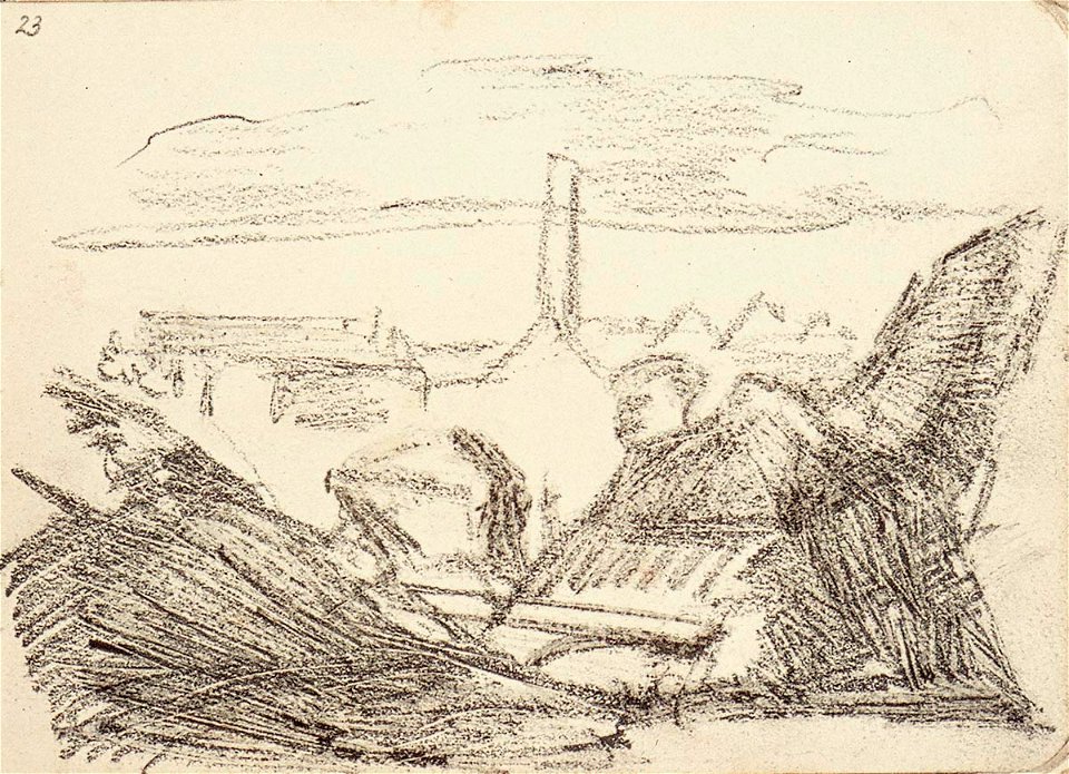 Sketchbook 24, Houses and a Factory in a Landscape with Haystacks by Theo van Doesburg Centraal Museum AB4128-W