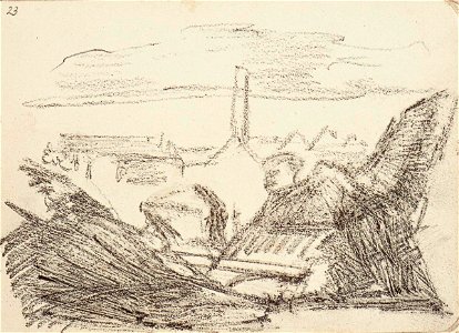 Sketchbook 24, Houses and a Factory in a Landscape with Haystacks by Theo van Doesburg Centraal Museum AB4128-W