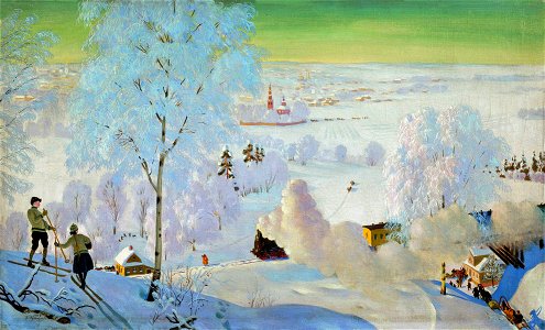 Skiers. Kustodiev