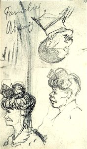 Sketchbook 31, Caricature Portraits of a Woman (2x) and a Man by Theo van Doesburg Centraal Museum AB4115-T