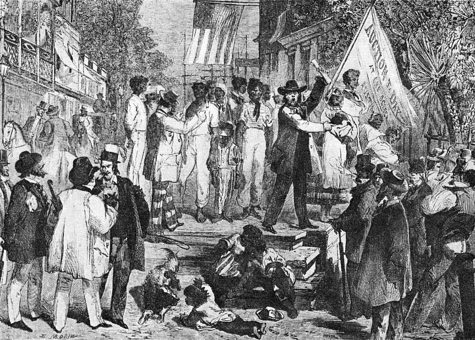 Sklavenmarkt in Richmond Virginia USA-Holzschnitt 1861