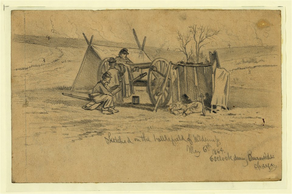 Sketched on battlefield of Wilderness May 6th, 1864, 6 o'clock during Burnsides' charge LCCN2004661880
