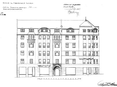 Skravelberget Större 14, fasadritning, 1909a
