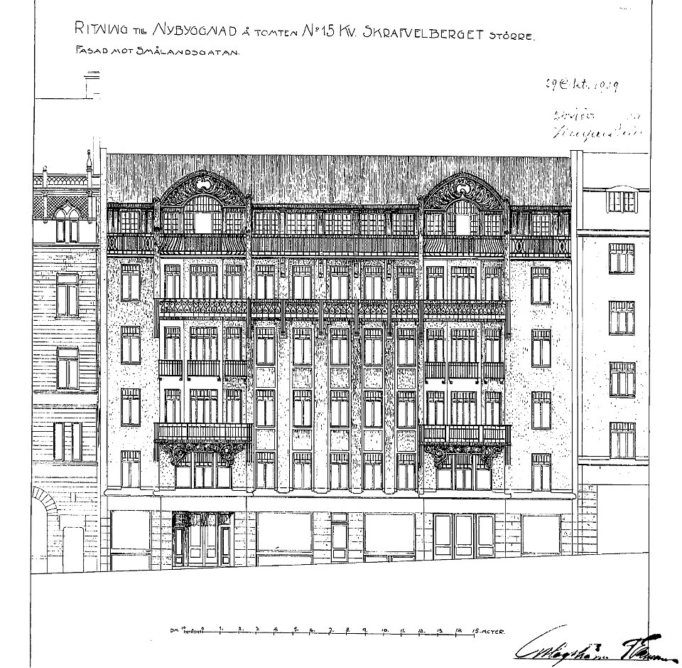 Skravelberget större 15, fasadritning 1909