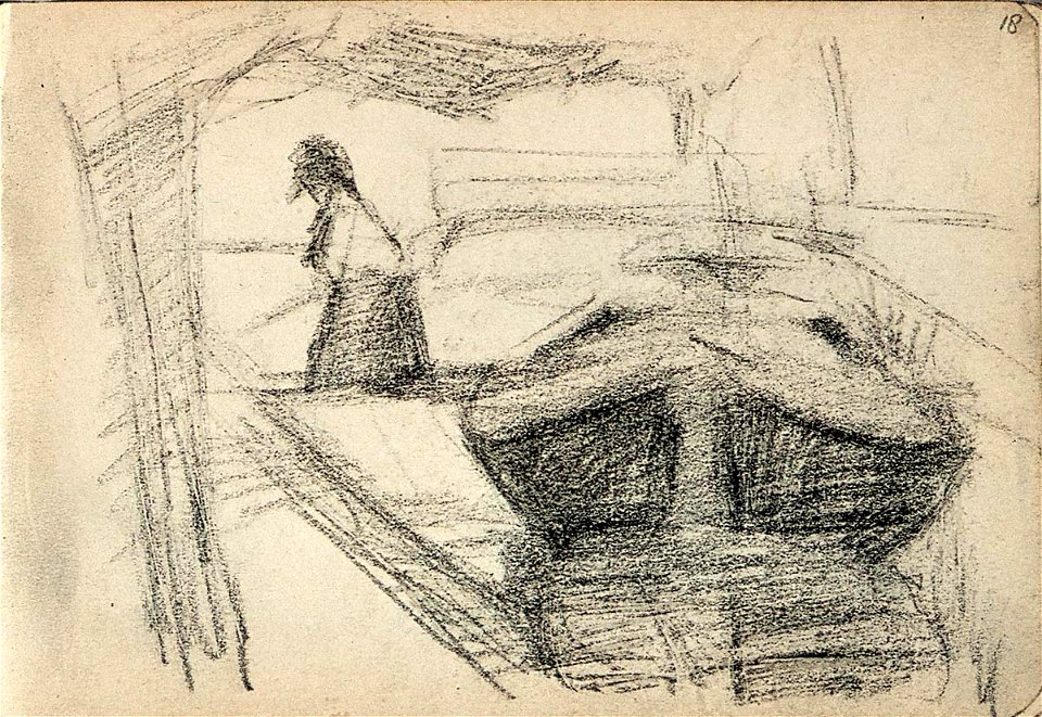 Sketchbook 32, A Boat at a Quay with a Figure by Theo van Doesburg Centraal Museum AB4136-S