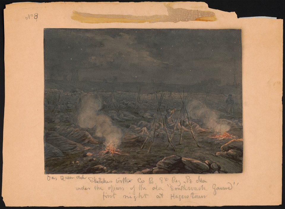 Sketches with Co. B, 8th Reg. Pa. Ma. under the officers of the old Southwark Gaurd (sic) first night at Hagerstown - Jas. Queen del. LCCN2016648744