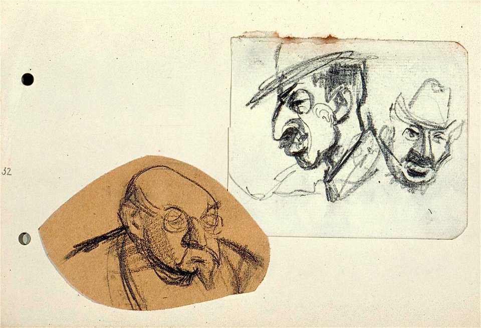 Sketchbook 40, Three Caricature Male Heads by Theo van Doesburg Joods Historisch Museum MB00797