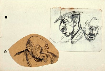 Sketchbook 40, Three Caricature Male Heads by Theo van Doesburg Joods Historisch Museum MB00797