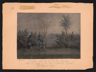 Sketches with Co. B, 8th Reg. Pa. Ma. under the officers of the old Southwark Gaurd (sic) on picket duty - J. Queen. LCCN2016649119