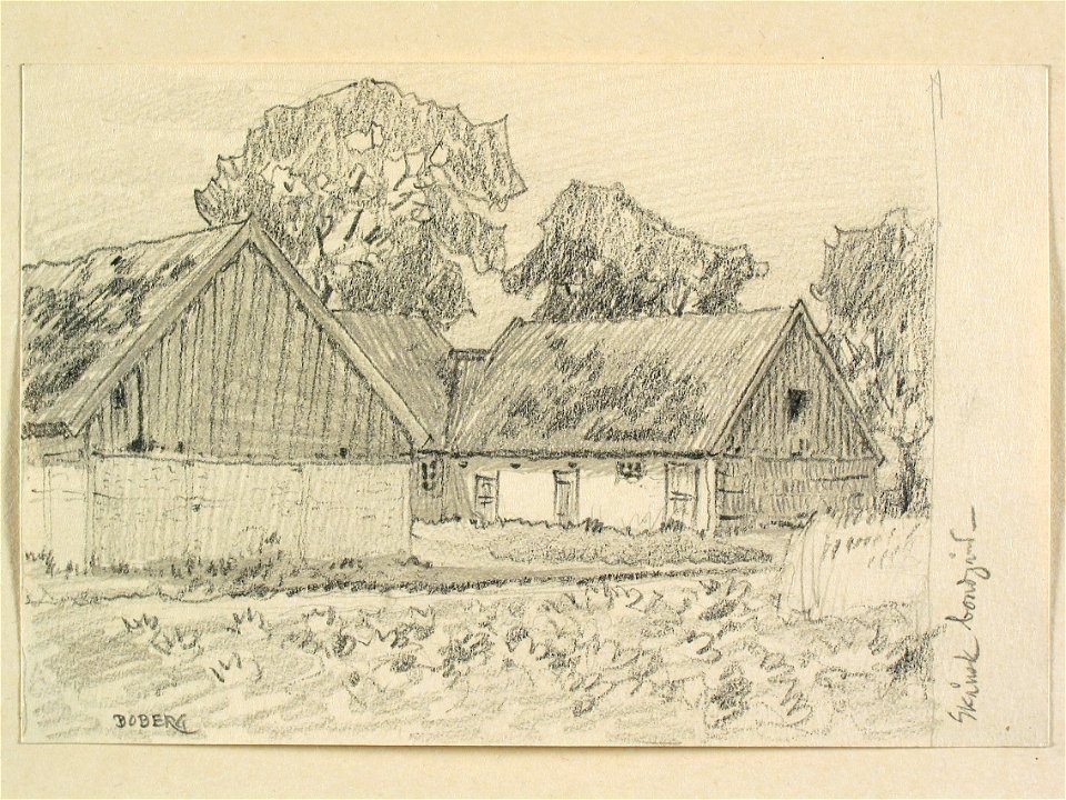 Skånsk bondgård. Teckning av Ferdinand Boberg - Nordiska museet - NMA.0088403