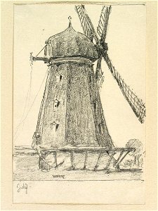 Skåne, Skytts hd. Väderkvarn, Gislöv. Teckning av Ferdinand Boberg - Nordiska museet - NMA.0088366