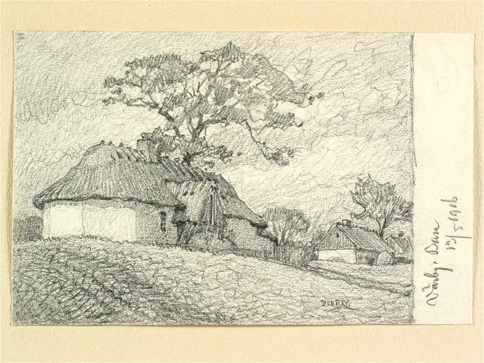 Skåne, Bara hd., Bara sn., Värby. Teckning av Ferdinand Boberg - Nordiska museet - NMA.0088352