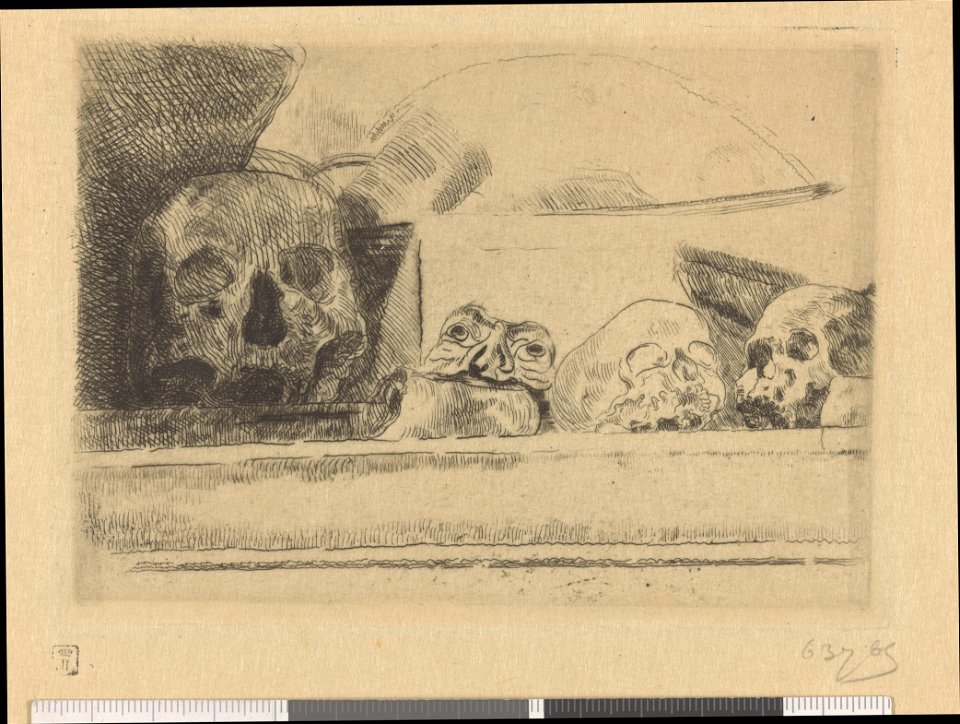 Skulls and Masks, print by James Ensor, 1888, Prints Department, Royal Library of Belgium, S. II 63765