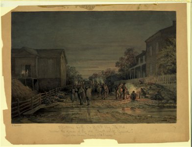 Sketches with the Co. B 8th Reg., Pa. Ma. (i.e., militia) under the officers of the old Southwark Gaurd (sic) night after leaving Camp McClure - J Queen. LCCN2009632022