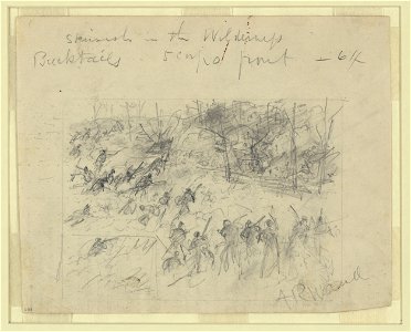 Skirmish in the Wilderness. Bucktails. 5 Corps point. '64 LCCN2004660940