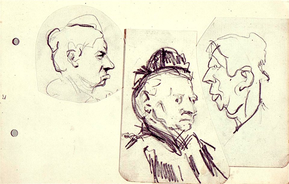 Sketchbook 40, Three Caricature Portraits by Theo van Doesburg Joods Historisch Museum MB00783