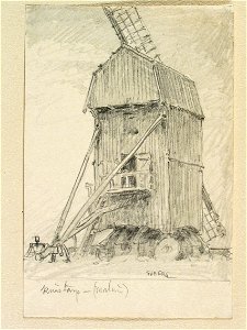 Skåne, Bara och Torna hd., Knästorp. Väderkvarn. Teckning av Ferdinand Boberg - Nordiska museet - NMA.0088374