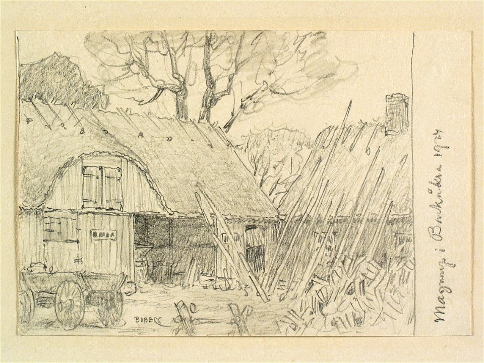 Skåne, Bjäre hd., Barkåkra sn., Magnarp. Teckning av Ferdinand Boberg - Nordiska museet - NMA.0088359