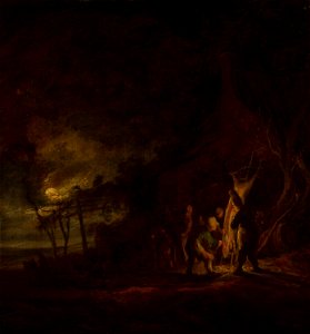 Slaughtered Pig in a Moonlit Landscape by Cornelis Symonsz. van der Schalcke Mauritshuis 800. Free illustration for personal and commercial use.