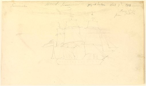 Slight sketch of HMS 'Trincomalee' going into harbour, 1819 RMG PZ0919
