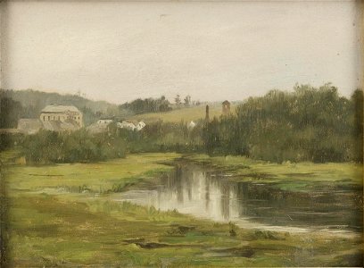 Rural Landscape with Village by Theodore Slafter. Free illustration for personal and commercial use.