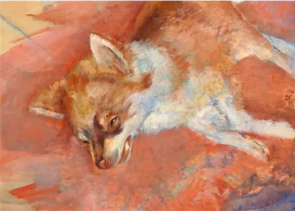 Sleeping puppy by Petrov-Vodkin (1916, priv.col)