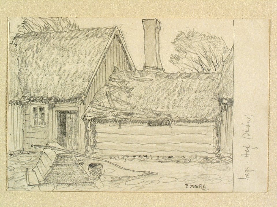 Skåne, Bjäre hd., Hov sn., Haga. Teckning av Ferdinand Boberg - Nordiska museet - NMA.0088369