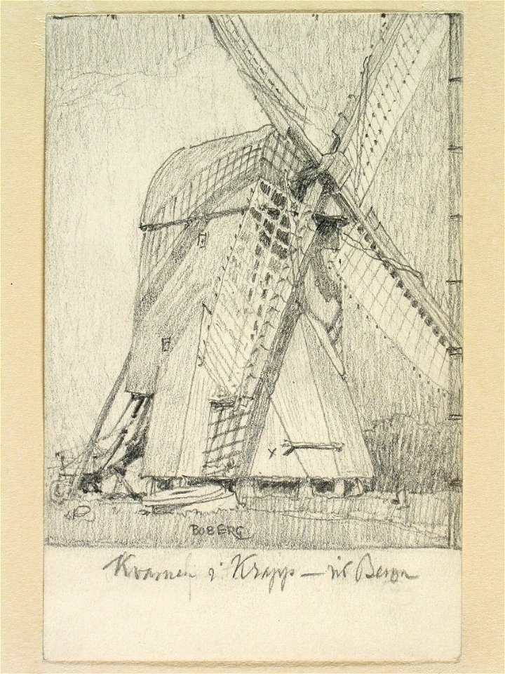 Skåne, Luggude hd., Kropps sn. Kvarnen i Kropp – vid Berga . Teckning av Ferdinand Boberg - Nordiska museet - NMA.0088375