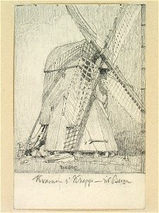 Skåne, Luggude hd., Kropps sn. Kvarnen i Kropp – vid Berga . Teckning av Ferdinand Boberg - Nordiska museet - NMA.0088375