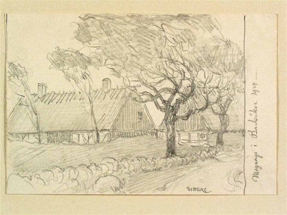 Skåne, Bjäre hd., Barkåkra sn., Magnarp. Teckning av Ferdinand Boberg - Nordiska museet - NMA.0088360