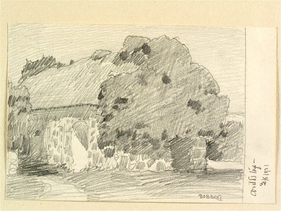 Skåne, Luggude hd., Brunnby sn. Arilds läge. Teckning av Ferdinand Boberg - Nordiska museet - NMA.0088364