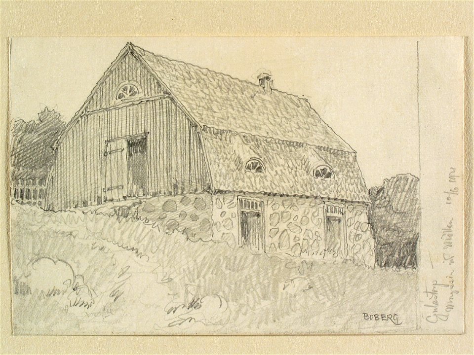 Skåne, V. Göinge hd., Ignaberga sn., Gulastorp. Magasin vid möllan. Teckning av Ferdinand Boberg - Nordiska museet - NMA.0088370