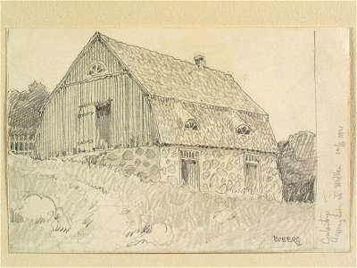 Skåne, V. Göinge hd., Ignaberga sn., Gulastorp. Magasin vid möllan. Teckning av Ferdinand Boberg - Nordiska museet - NMA.0088370