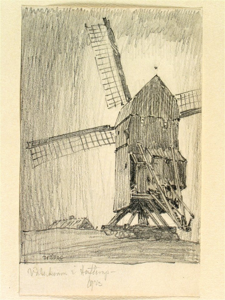 Skåne, Harjagers hd. Väderkvarn i Hofterup. Teckning av Ferdinand Boberg - Nordiska museet - NMA.0088368