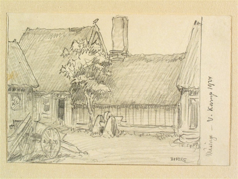 Skåne, Bjäre hd., V. Karup sn., Mäsinge. Teckning av Ferdinand Boberg - Nordiska museet - NMA.0088398