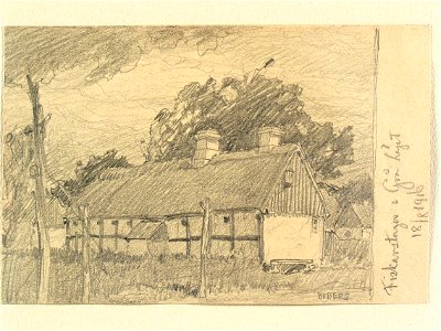 Skåne, Luggude hd., Allerums sn., Gråläge. Fiskarstuga . Teckning av Ferdinand Boberg - Nordiska museet - NMA.0088349