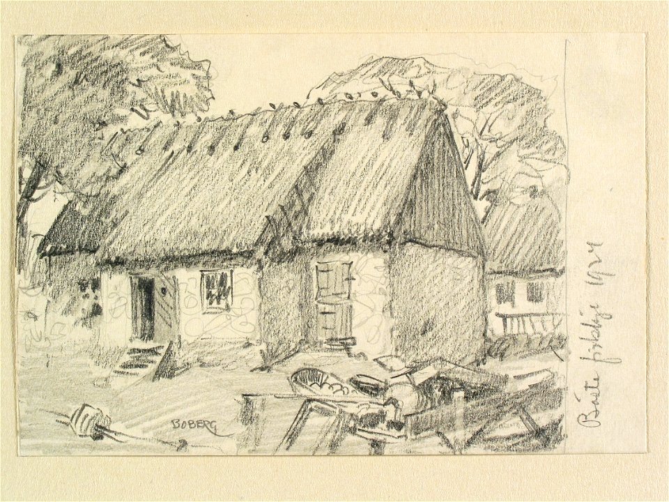 Skåne, Vemmenhögs hd., Isie sn., Böste fiskeläge. Teckning av Ferdinand Boberg - Nordiska museet - NMA.0088372