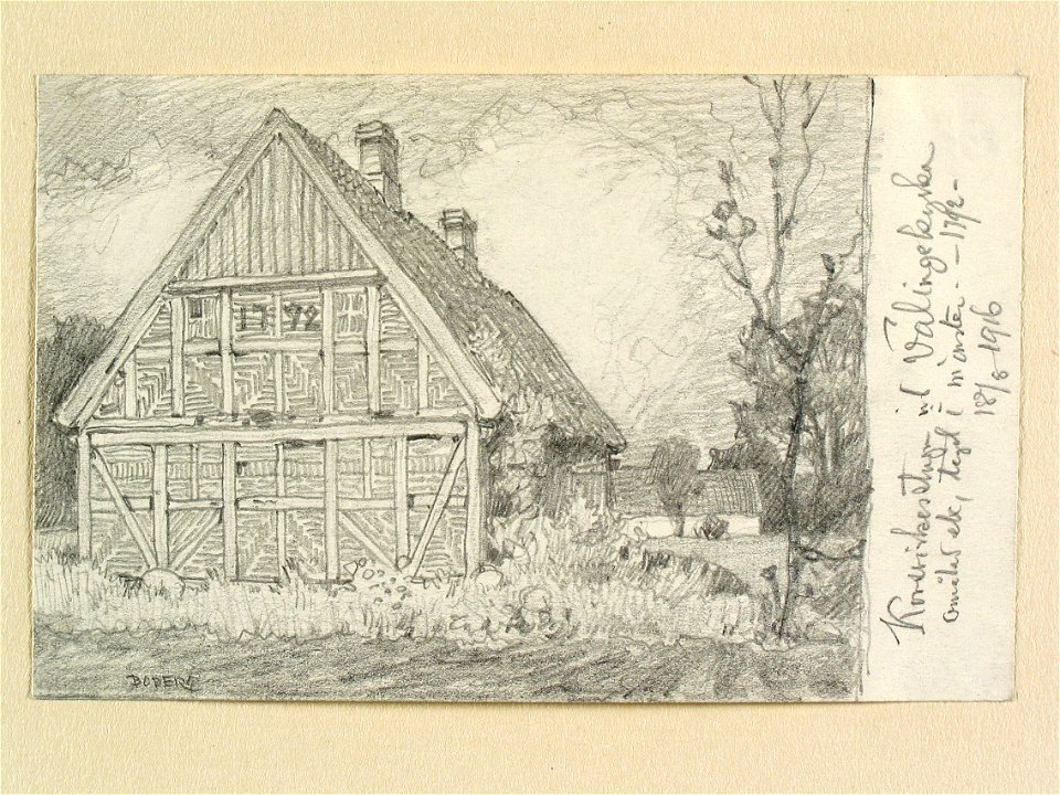 Skåne, Luggude hd., Välinge sn., Välinge. Korsvirkesstuga vid Välinge kyrka - Nordiska museet - NMA.0088395