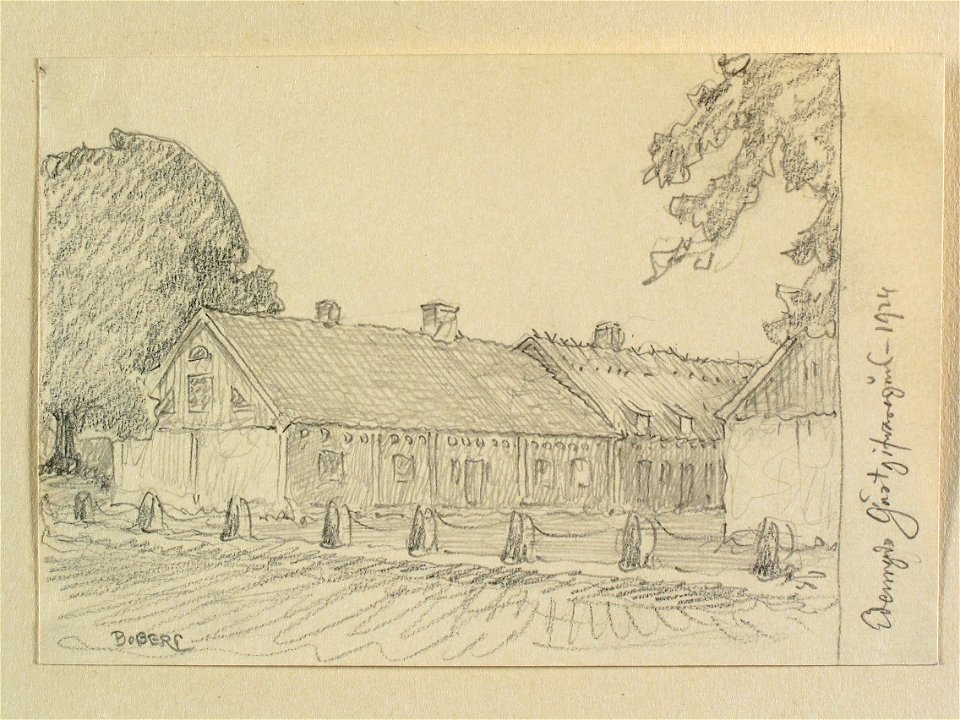 Skåne, Villands hd., Ivetofta sn. Edenryds gästgivargård. Teckning av Ferdinand Boberg - Nordiska museet - NMA.0088373