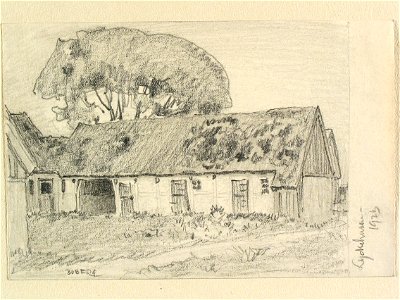 Skåne, Harjagers hd., Löddeköpinge sn., Lyckehusen. Teckning av Ferdinand Boberg - Nordiska museet - NMA.0088380