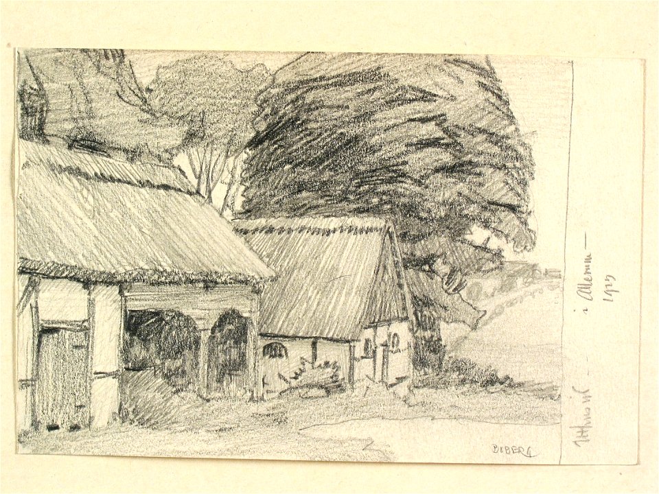 Skåne, Luggude hd. Uthus, Allerum. Teckning av Ferdinand Boberg - Nordiska museet - NMA.0088347