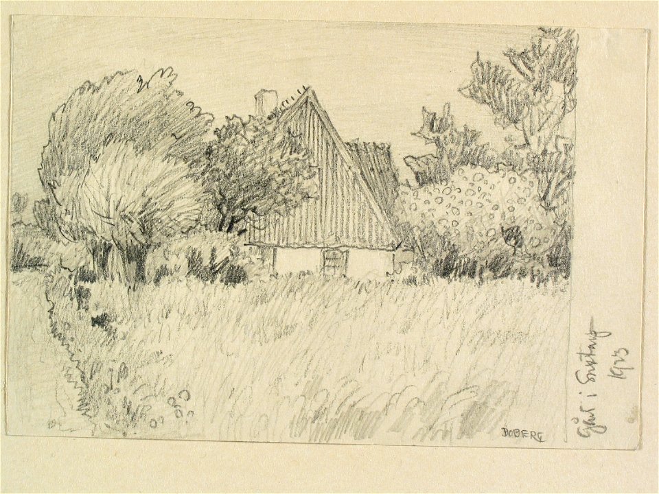 Skåne, Harjagers och Rönnebergs härader. Gård i Saxtorps. Teckning av Ferdinand Boberg - Nordiska museet - NMA.0088388