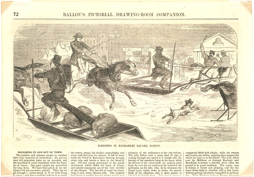Sleighing in Haymarket Square, Boston (Boston Public Library)