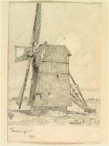 Skåne, Luggude hd., Flenninge sn., Flenninge. Väderkvarn. Teckning av Ferdinand Boberg - Nordiska museet - NMA.0088365