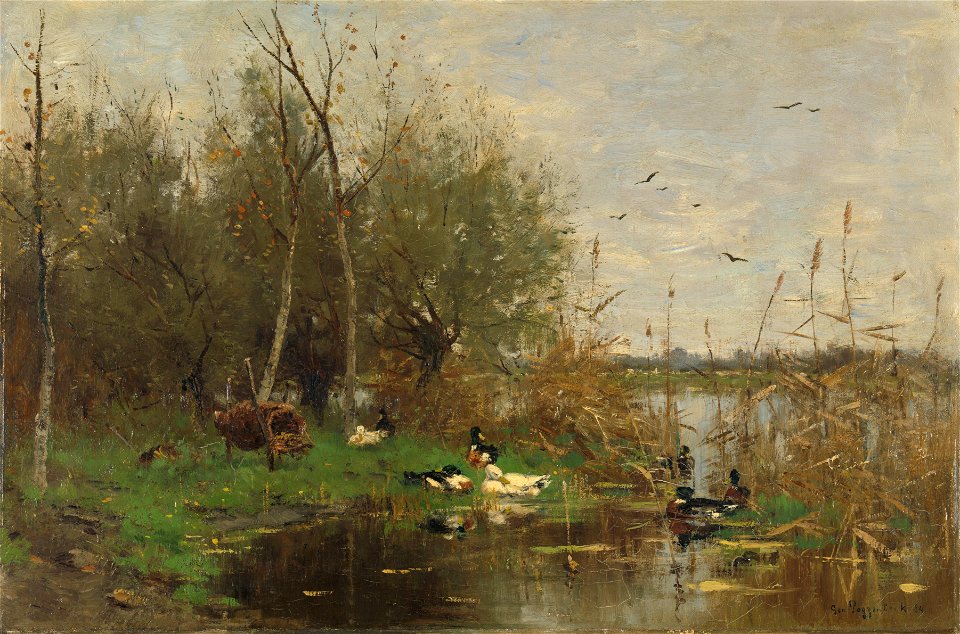 Slootrand met eenden bij een eendenkorf Rijksmuseum SK-A-2708