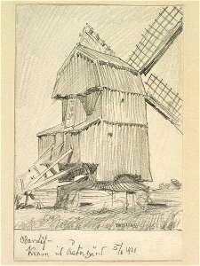Skåne, Torna hd., Odarslöfs sn. Kvarn vid Östergård. Teckning av Ferdinand Boberg - Nordiska museet - NMA.0088383